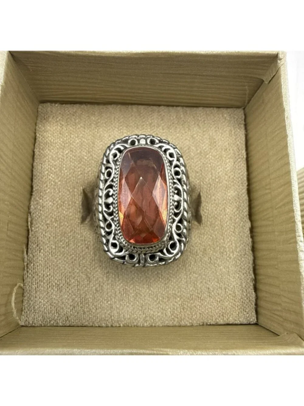 Sarda Sterling Silver Ring Melon Quartz Pebbled Size 10 JTV Caviar Bali 925